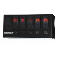 Moroso Switch Panel Aluminium Black 8in. Wide 3.75in. Tall Fused Lighted 6 Rocker Switches Each