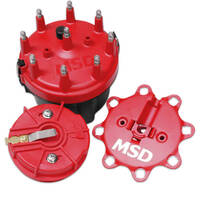 MSD Cap and Rotor Cap-A-Dapt Red Male/HEI Stainless Steel Terminals Clamp-Down Pro Billet V8 Kit MSD-8420MSD