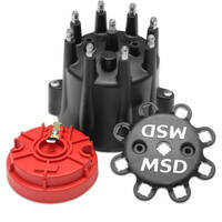 MSD Distributor Cap and Rotor Kits Male/HEI Black Cap Clamp Down Rotor Stainless Steel/Brass Contact Terminal Billet Pro-Billet V8 Kit MSD-84336