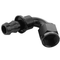 Proflow 120 Degree Push On Hose End Hose End Barb to Female-08AN Black PFE404-08BK