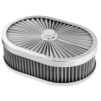 Proflow Air Filter Assembly Flow Top Oval Stainless Steel 12in. x 9in. x 3in. Suit 5-1/8in. Flat Base PFEAF-300076S