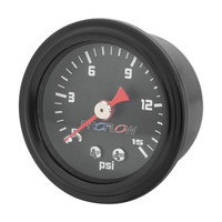 Proflow Fuel Pressure Gauge 0-15PSI, Stainless Steel, Black Body/Black Face 40mm, Each