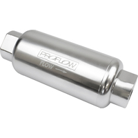 Proflow Fuel Filter Inline Mount Billet Aluminium Silver Anodised 100 Microns 140mm length -10 AN Inlet/Outlet Each PFEFS301P-100