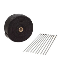 Proflow Exhaust Wrap Fiberglass Composite 650 Degrees Celsius 1 in Ã— 15 ft Roll Black 10 Locking Tie Kit  PFEHS-111015BK