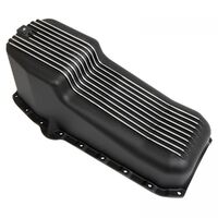 RTS Oil Pan Cast Aluminum Machined Finned Black 4 qt. SB For Chev Passanger Side Dip Stick