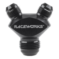 Raceworks Fitting Y Block Male Flare An Thread 1 X AN-12 To 2 X AN-8 RWF-930-12-08BK