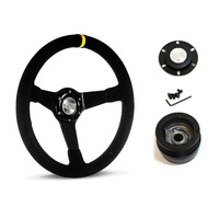 SAAS Steering Wheel Suede 14" ADR Drifter Black Spoke SW1016S and SAAS boss kit for Ford F100 F150 F250 F350 Bronco 1981-1991