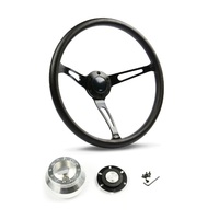 SAAS Steering Wheel Poly 15" Classic Deep Dish Black Alloy Slots SW25910 and SAAS billet boss kit for Chevrolet Corvette 1967