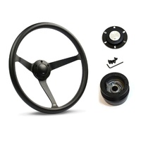 SAAS Steering Wheel Poly 15" Classic Deep Dish Black Alloy Solid SW25912 and SAAS boss kit for Chevrolet Corvette 1967