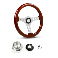 SAAS Steering Wheel Wood 14" ADR Logano Chrome Spoke SW506CW and SAAS billet boss kit for Holden HQ HJ HX WB 1971-1980