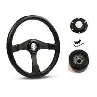 SAAS Steering Wheel Leather 15 " ADR Octane Black Spoke SW515BL-R and SAAS boss kit for Ford F100 F150 F250 F350 Bronco 1981-1991