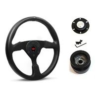 SAAS Steering Wheel Leather 14" ADR Director Black Spoke SW516B-R and SAAS boss kit for Ford F100 F150 F250 F350 Bronco 1981-1991