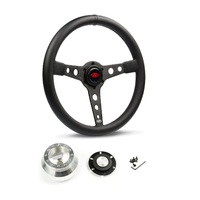 SAAS Steering Wheel Leatherette 14" ADR Retro Black Spoke Black Stitching SW616OS-BS and SAAS billet boss kit for Chevrolet Corvette 1967