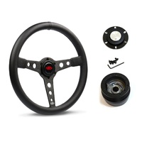 SAAS Steering Wheel Leatherette 14" ADR Retro Black Spoke Black Stitching SW616OS-BS and SAAS boss kit for Chevrolet Corvette 1967