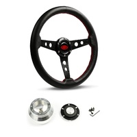 SAAS Steering Wheel Leather 14" ADR Retro Black Spoke SW616OS-L and SAAS billet boss kit for Chevrolet Corvette 1967