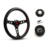 SAAS Steering Wheel Leather 14" ADR Retro Black Spoke SW616OS-L and SAAS boss kit for Chevrolet Corvette 1967