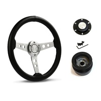 SAAS Steering Wheel PVC 14" ADR Retro Brushed Spoke SW616OS-R and SAAS boss kit for Ford F100 F150 F250 F350 Bronco 1981-1991