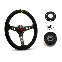 SAAS Steering Wheel Suede 14" ADR Retro Black Spoke + Indicator SW616OS-S and SAAS boss kit for Ford Fairlane ZK ZL 1982-1988