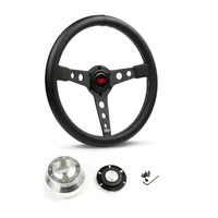 SAAS Steering Wheel Leatherette 14" ADR Retro Black Spoke White Stitching SW616OS-WS and SAAS billet boss kit for Chevrolet Corvette 1967