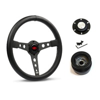 SAAS Steering Wheel Leatherette 14" ADR Retro Black Spoke White Stitching SW616OS-WS and SAAS boss kit for Chevrolet Corvette 1967