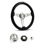 SAAS Steering Wheel Leather 14" ADR Retro Satin Spoke SW616OSP-R and SAAS billet boss kit for Chevrolet Corvette 1967