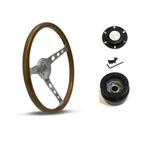 SAAS Steering Wheel Wood 15" ADR Classic Brushed With Holes SW701BAW and SAAS boss kit for Nissan Silvia S13 1987-1992