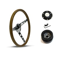 SAAS Steering Wheel Wood 15" ADR Classic Chrome With Holes SW701CHW and SAAS boss kit for Nissan Patrol GQ 1988-1997