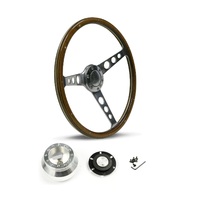 SAAS Steering Wheel Wood 15" ADR Classic Polished Alloy Holes + Rivet SW704PHW and SAAS billet boss kit for Holden HQ HJ HX WB 1971-1980