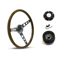 SAAS Steering Wheel Wood 15" ADR Classic Polished Alloy Holes + Rivet SW704PHW and SAAS boss kit for American Motors All Models (except Alliance Encor