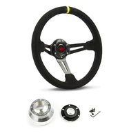 SAAS Steering Wheel Suede 14" ADR Deep Dish Black Slotted + Indicator SWE1 and SAAS billet boss kit for Chevrolet Corvette 1967