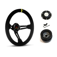 SAAS Steering Wheel Suede 14" ADR Deep Dish Black Slotted + Indicator SWE1 and SAAS boss kit for Chevrolet Corvette 1967