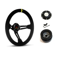 SAAS Steering Wheel Suede 14" ADR Deep Dish Black Slotted + Indicator SWE1 and SAAS boss kit for Holden Commodore VT VZ 1999-2006