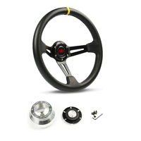 SAAS Steering Wheel Leather 14" ADR Deep Dish Black Slotted + Indicator SWE2 and SAAS billet boss kit for Chevrolet Corvette 1967