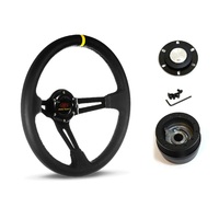 SAAS Steering Wheel Leather 14" ADR Deep Dish Black Slotted + Indicator SWE2 and SAAS boss kit for Chevrolet Corvette 1967