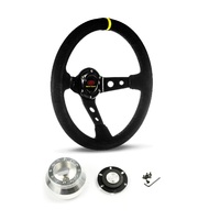 SAAS Steering Wheel Suede 14" ADR GT Deep Dish Black With Holes + Indicator SWGT1 and SAAS billet boss kit for Holden HQ HJ HX WB 1971-1980