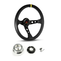 SAAS Steering Wheel Leather 14" ADR GT Deep Dish Black With Holes + Indicat SWGT2 and SAAS billet boss kit for Holden HQ HJ HX WB 1971-1980