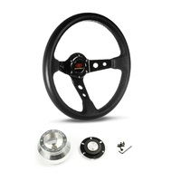 SAAS Steering Wheel Leather 14" ADR GT Deep Dish Black With Holes SWGT3 and SAAS billet boss kit for Holden Monaro HQ HJ HX 1971-1980