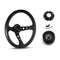 SAAS Steering Wheel Leather 14" ADR GT Deep Dish Black With Holes SWGT3 and SAAS boss kit for ididit GM Style Aftermarket Steering Columns 0