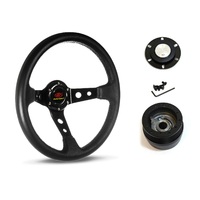 SAAS Steering Wheel Leather 14" ADR GT Deep Dish Black With Holes SWGT3 and SAAS boss kit for Ford F100 F150 F250 F350 Bronco 1981-1991