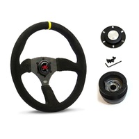 SAAS Steering Wheel Suede 14" ADR Tokyo Motorsport Black Spoke + Indicator SWMS2 and SAAS boss kit for Ford F100 F150 F250 F350 Bronco 1981-1991