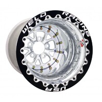 Weld Racing Wheel V-Series 15x10 Size 5x4.5 Bolt Pattern 4 in. Backspace Polished Center Polished Shell Black DBL MT Each WE84P-510208MB